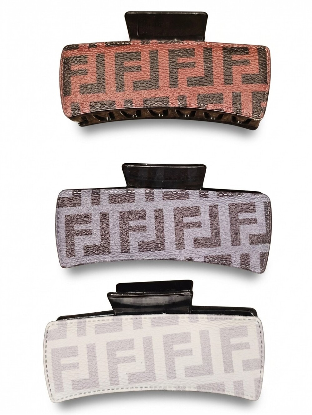 3/$18 Hair Claw Faux Leather Clip - Brown, Cream, Gray
